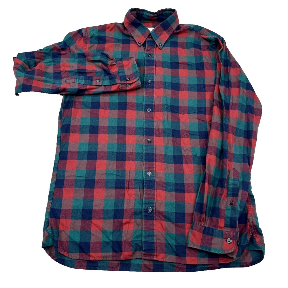 Brooks Brothers Red Fleece Shirt Men Medium Red Green Flannel Button Up Check